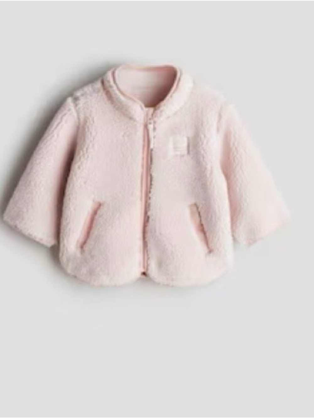 H&M Plush Zip-Up Pink Teddy Jacket - Pale Pink